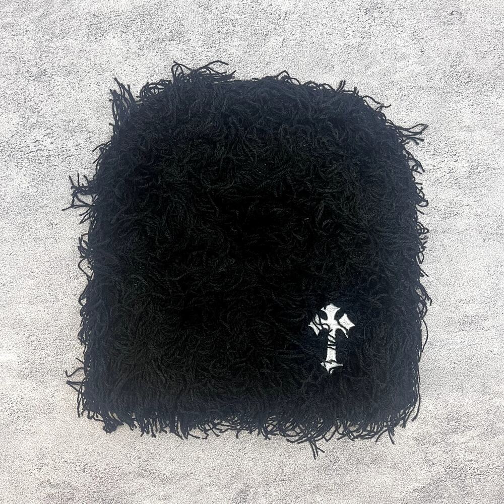 grunge cross gothic punk furry black beanie